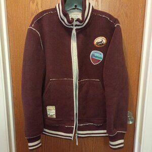 Vintage, High Risk Bomber Jacket, Burgundy and Cream, W/ Patches Men Size Medium